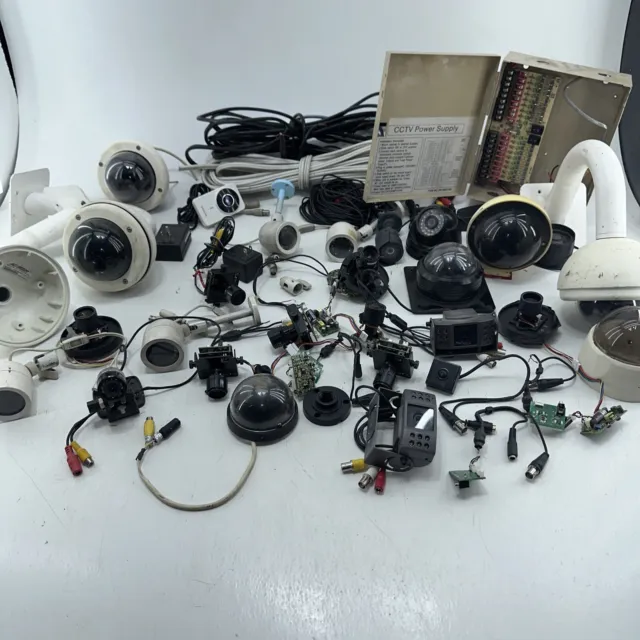 Security Camera Parts, Housings Cameras, Cables, Untested, Huge Lot ￼
