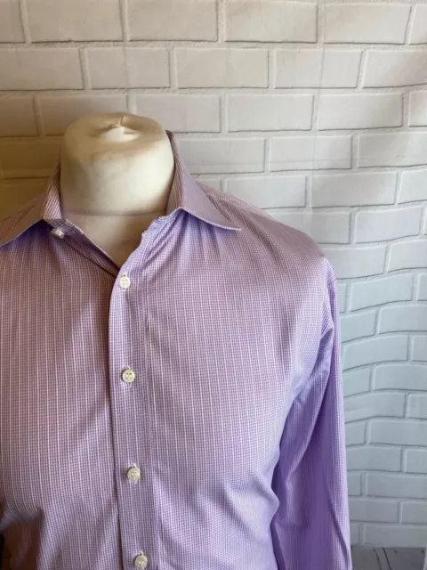 Camicia rosa Thomas 16,5"" viola a scacchi 16,5"" aderente doppio polsino