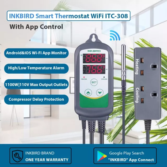 Inkbird Digital ITC-308 WIFI Remote Smart Temp. Control Thermostat Heat Cool UK