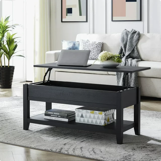 LIFT TOP COFFEE Table w Hidden Compartment Storage Shelf Living Room ...