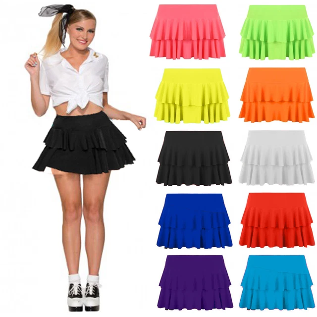 Ladies Girls Neon RARA Mini Skirt 80s Dance Club Fancy Women Frill Short S - XL