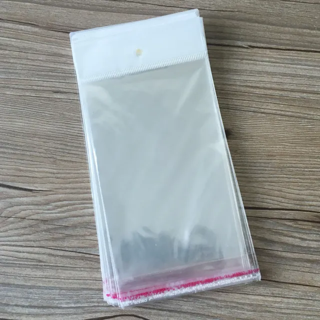 OPP Clear Plastic Self Seal Adhesive Packaging Bags Poly Pouch With Hang Hole