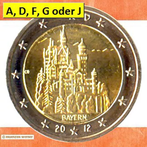 Sondermünzen BRD:2 Euro Münze 2012 Bayern Neuschwanstein Sondermünze Gedenkmünze