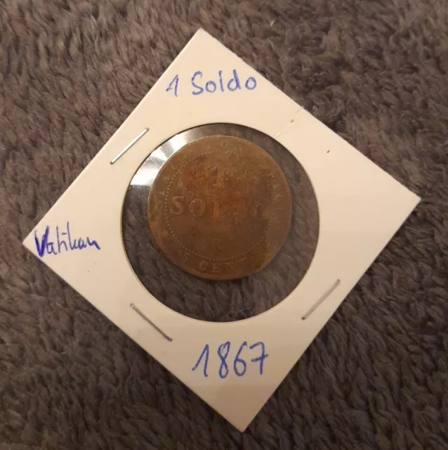 Vatikan 1 Soldo Pius IX.,1867  Kupfer 4,6 g  Original  #KQZ52