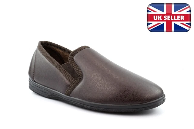 Pantofole da uomo slip on in finta pelle da uomo grandi taglia 13/14 marroni