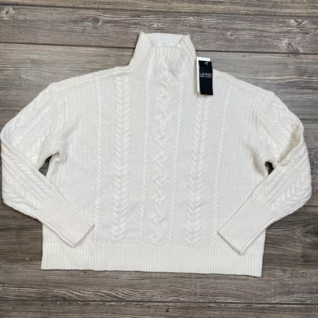 Ralph Lauren Women’s Wool Cashmere Cable Turtleneck Sweater Cream MEDIUM NWT