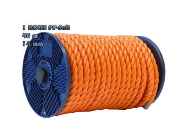 1 Rolle POLYPROPYLEN SEIL PP Seil Bootsleine Tauwerk 40m 14mm Orange NEU