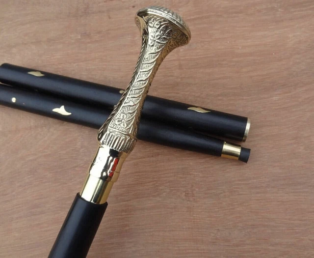 Nautical Long Brass Solid Long Plated Designer New Cane Inlay Wooden walking
