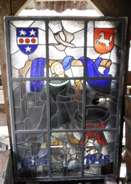 Fenster Kirchenfenster Sakral 162 x 109 cm Wappen Bleiverglasung Kloster defekt