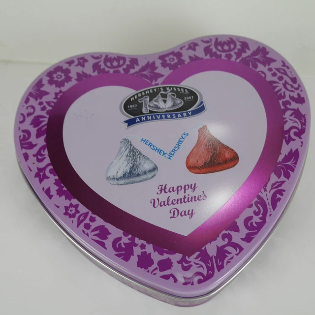 VINTAGE HERSHEY'S KISSES Heart Tin Valentine Container Mini Canister