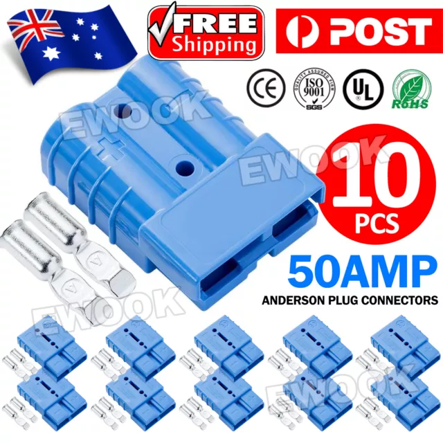 10x Connectors Anderson Style Plug DC Power 50AMP Solar Caravan 6AWG BLUE