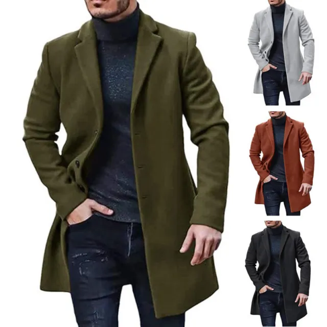 Mens Winter Warm Formal Trench Coat Long Jacket Smart Work Outwear Overcoat UK