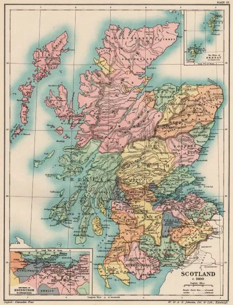 SCOTLAND C1600. 17th century. Shire of Orknay. Inset Edinburgh 1902 old map