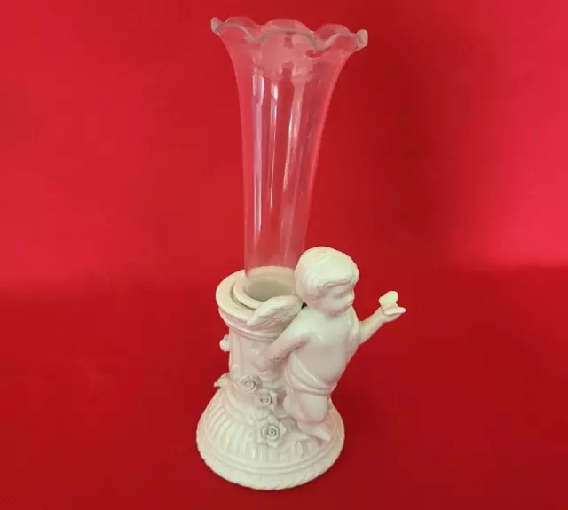 Vintage AVON Ceramic Angel Holding a Butterfly Flower Vase Holder Figurine