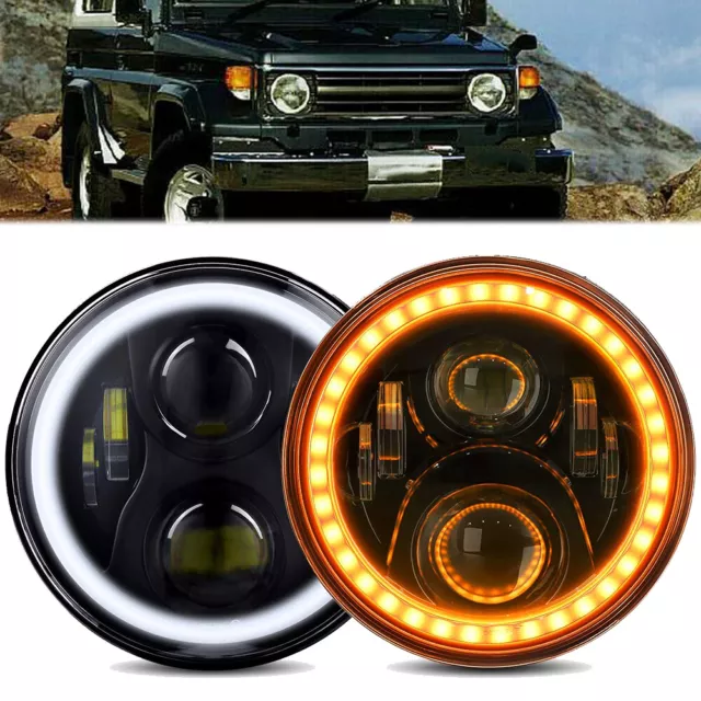 2x 7" Halo LED Headlights for Toyota Land cruiser HZJ75 60 70 73 75 78 79 Series