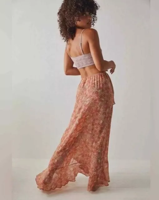 Free People Romance Me Tiered Ruffle Floral Maxi Skirt Size Small