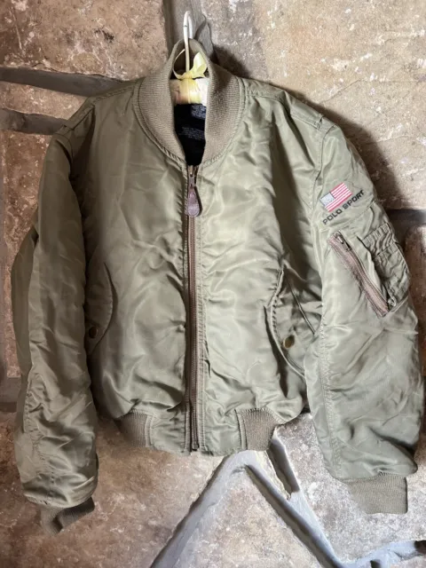 Vintage RARE Ralph Lauren Polo Kids Army Green Flight Bomber Jacket