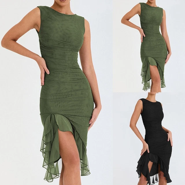 Robe De Cocktail GRACE KARIN - Sans Manches à Volants Et Fente - Élégante Et Sexy - Polyester/Élasthanne