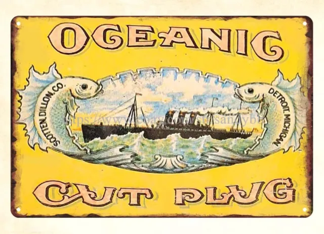 1910S OCEANIC CUT PLUG TOBACCO DETROIT MICHIGAN metal tin sign