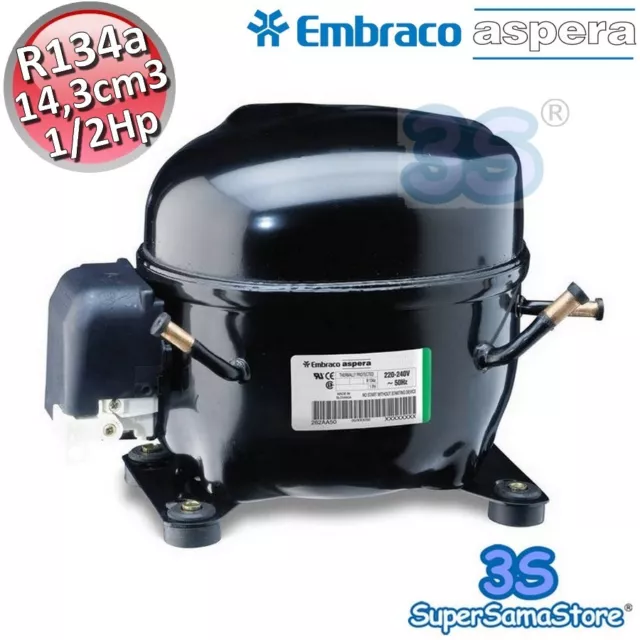 3S MOTORE Compressore FRIGO R134A 1/2 Hp 14,3 cm3 Embraco Aspera NEU6212Z CSIR