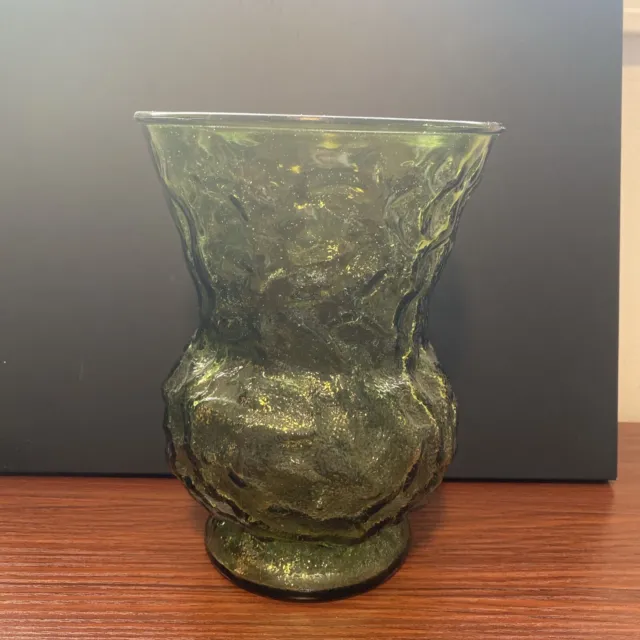 Vintage Green Glass Vase Clear Flower Frog 19 Holes Opening 5 5 Tall