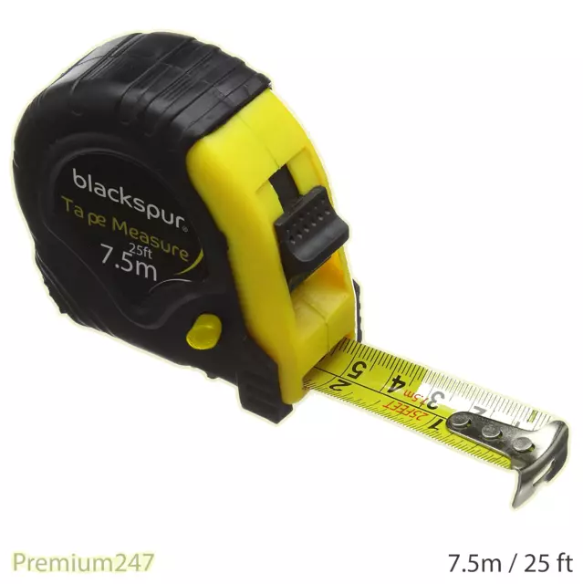 7.5m / 25ft Retractable Metal Tape Measure Measuring Metric Imperial Non-Slip