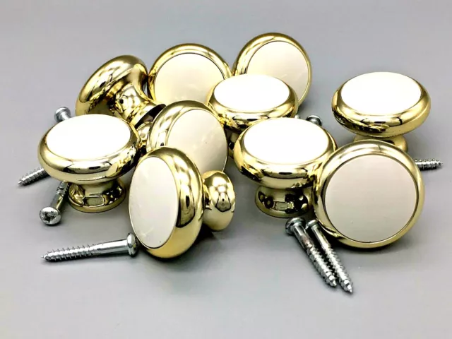 12 x GOLD / BRASS KNOBS 32mm with white centres cupboard cabinet door knob (31)