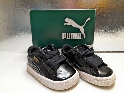 Puma Black brevetto Cesto CUORE PIENO Lacci Bambino Sneaker UK 3 in Scatola