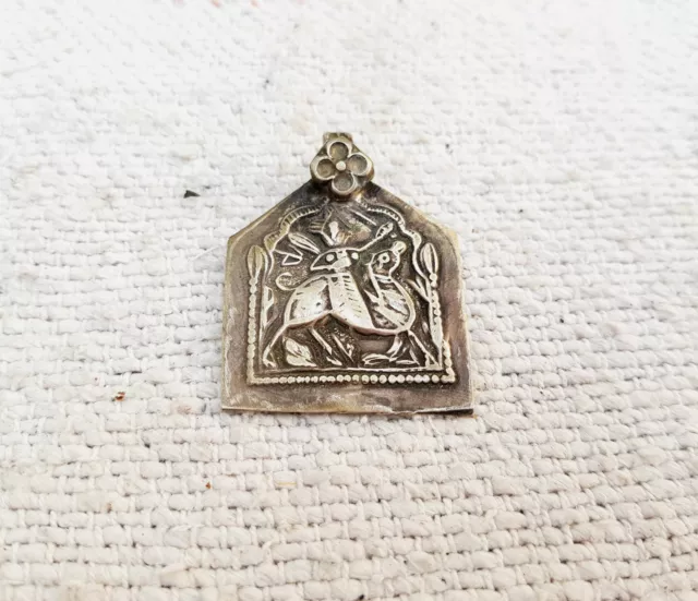 Vintage Silver Amulet Pendant Tribal Hindu Goddess on Camel Collectable