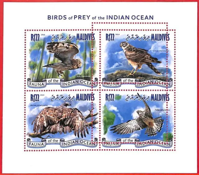 A4038 - MALDIVES - ERROR MISPERF, Miniature sheet: 2014, Birds of prey