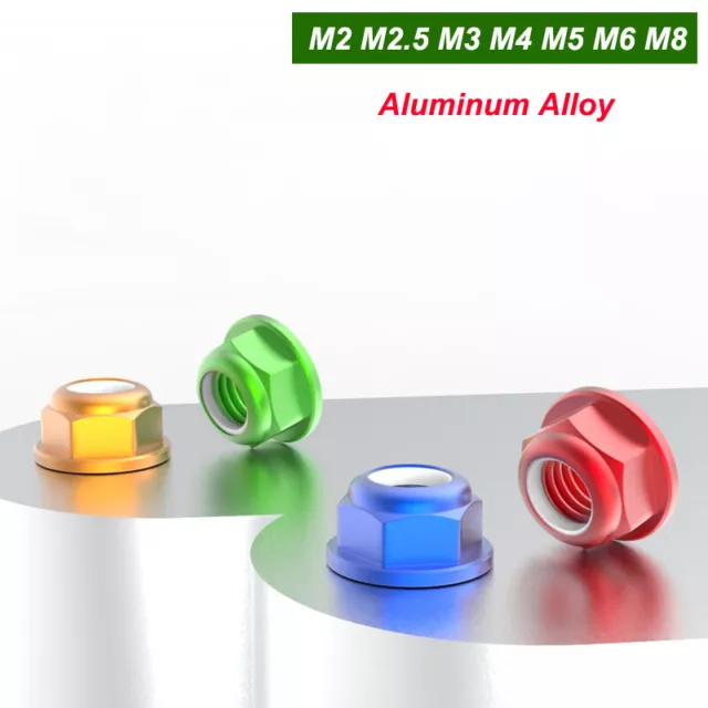 Nylon Locking Flange Nut Aluminum Alloy Anti Loosening Hex Nuts M2 M2.5 M3 to M8