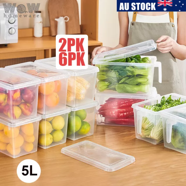 2/6PK Food Storage Box with Lids Fridge Containers Kitchen Freezer Organisers