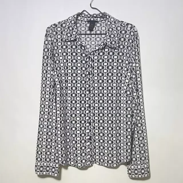 Lane Bryant Button Down Blouse Womens 18/20 Blue White Stretchy Long Sleeve Top