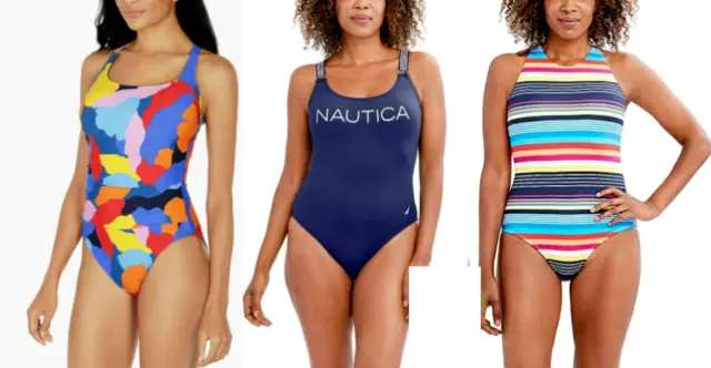 Nautica Women Cross Back Straps One Piece Swimwear Swimsuit