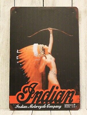 New Indian Motorcycles Pinup Girl Chief Tin Metal Sign Vintage Style Advertising