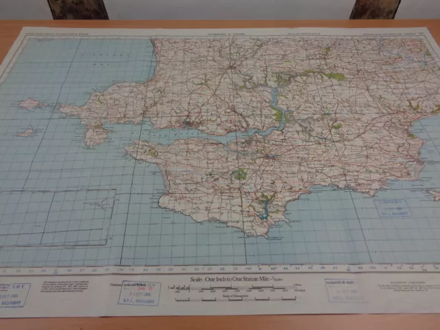 WW2 map "PEMBROKE & TENBY" with SECRET ROCKET BASE INK STAMP (V1 & V2 ROCKETS)