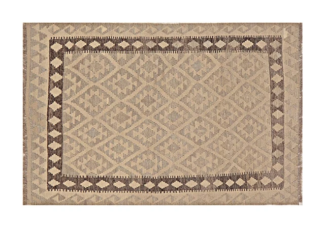 Grand Tapis Kilim Maimana Afghan 250x300 Cm - Tissé Main Laine Multicolore