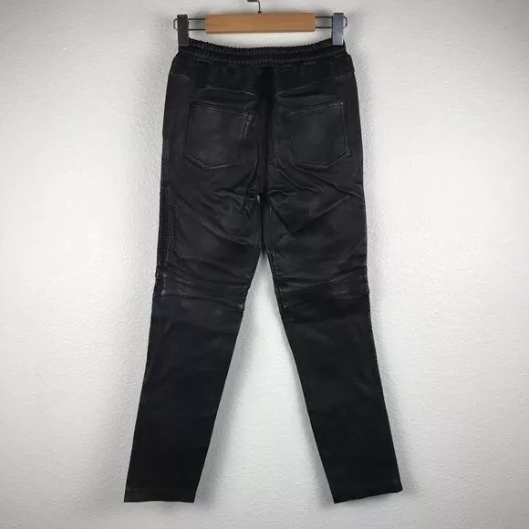 Balmain Boys Black Lamb Leather Moto Pants Size 8 2
