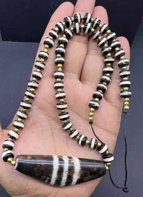 Rare Beautiful Old Tibetan Himalayan Nepalese Natural Agate Chung Dzi Beads Neck