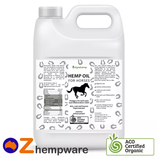 Equine Hemp Seed Oil For Horses Australian Certified Organic Supplement 0.5l-20l