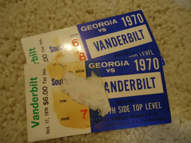 Lot of 2 1970 Georgia Bulldogs at Vanderbilt Football tickets