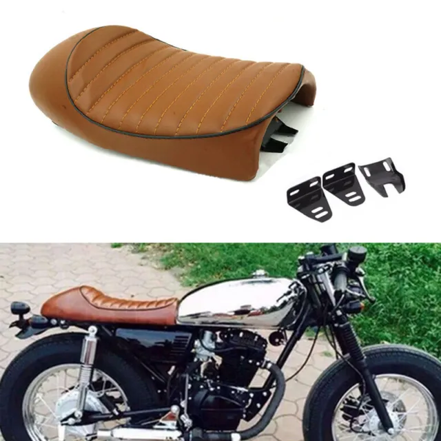 Motorcycle Flat/Hump Saddle Retro Cafe Racer Vintage Seat Cushion Leather Custom