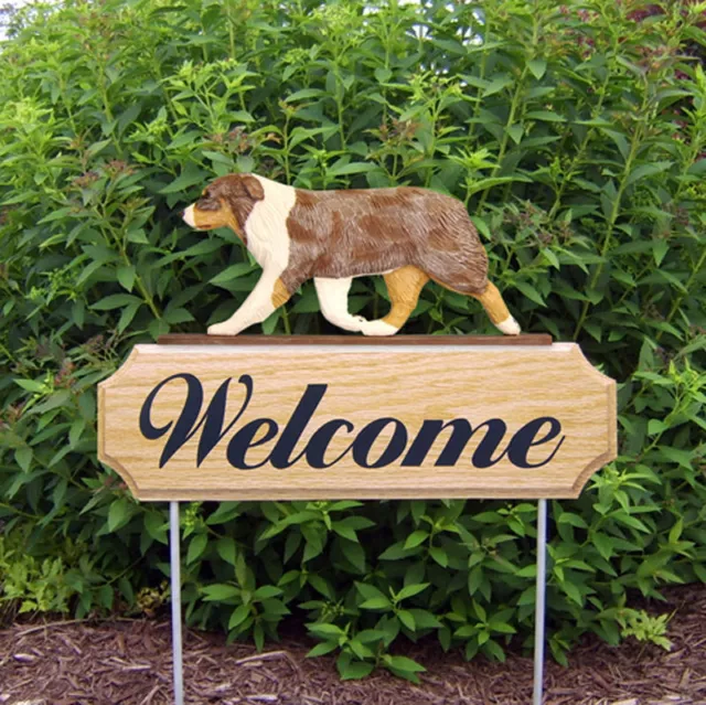 Australian Shepherd Wood Welcome Outdoor Sign Red Merle