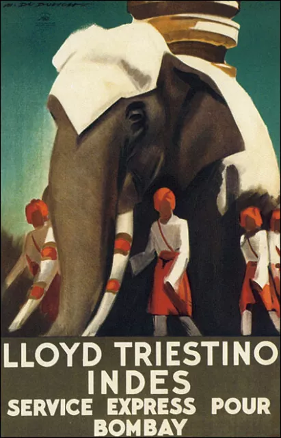 LLOYD TRIESTINO BOMBAY INDIA SACRED  ELEPHANT TRAVEL VINTAGE POSTER REPRO 10x16