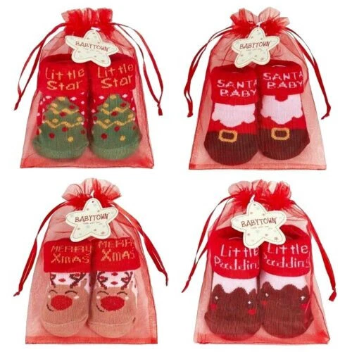 Bambino Calzini Natalizi Natale Novità Babbo Regalo Calze Stivaletti Rosso 0-12 3
