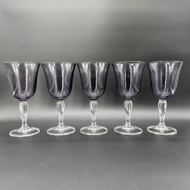 Crystal dArques Casual Settings Amethyst Purple Twist Stem Set of 5 Water Goblet