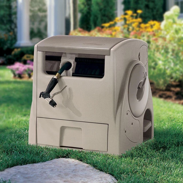 Auto Power Rewind Hose Reel, Light Taupe 100 Ft.
