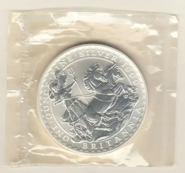 Versiegelt 1999 Silber Eine Unze Britia £2 Münze In Nahezu Neuwertigem Zustand