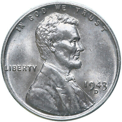 1943 D Lincoln Wheat Cent Steel Penny BU US Coin