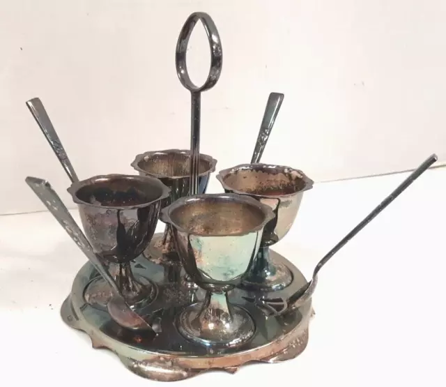 Silver Plated Breakfast Egg Cruet Server with Spoons Set of 4 Sheffield England